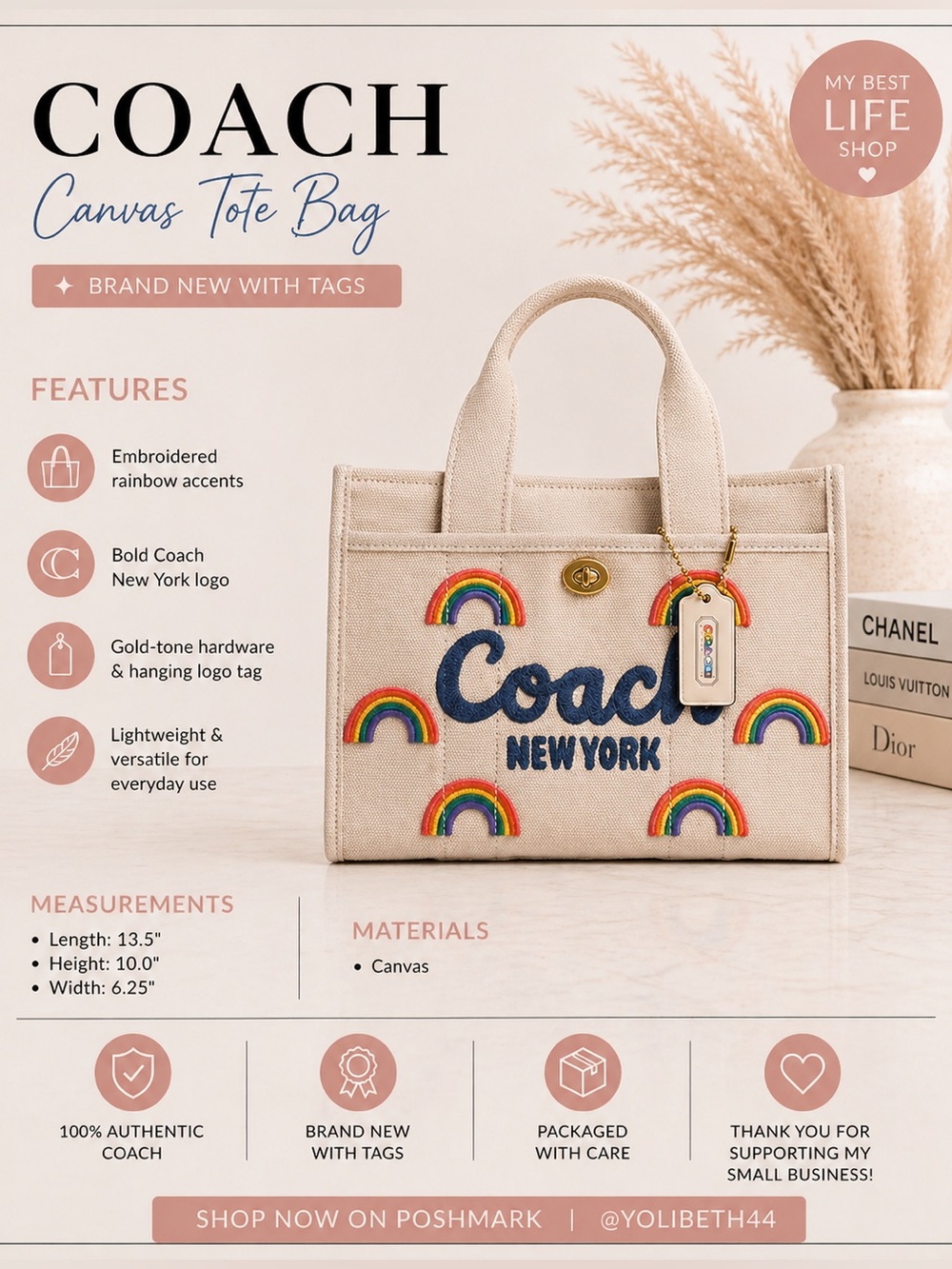 Coach Canvas Rainbow Tote Bag in Beige